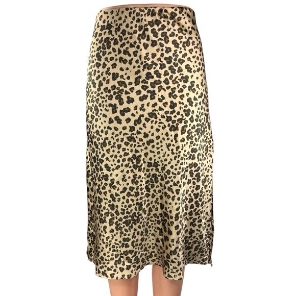 Abercrombie & Fitch Dresses & Skirts - Abercrombie & Fitch Beige Black Silk Satin Leopard Slit Slip Midi Skirt Size XS